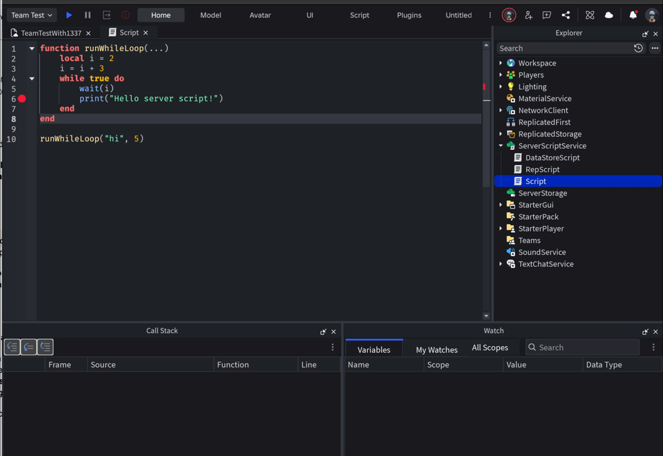 [Studio Beta] Team Test Remote Breakpoints